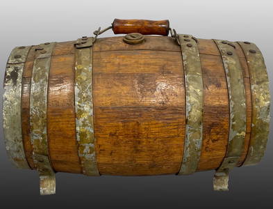 Civil war Era wooden Whiskey barrel flask with a handle