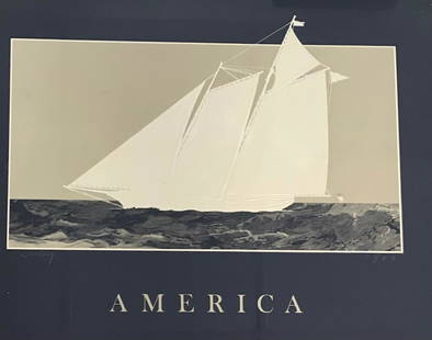 Original Signed Wooley America Schooner 1987 collage oil painting and lithograph: Description. Original Signed Wooley America Schooner 1987 collage oil painting and lithograph. Medium: Oil painting / lithograph on paperMeasurement approximate: 18 x 24 (Inches).