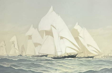 Americas Cup Lithograph Print: Description: Americaâ€™s Cup Lithograph Print. Medium: Paper Measurement approximate: 31 x 24 Frame/ 15 x 21 Image (Inches)