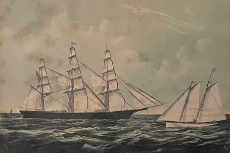 CURRIER AND IVES/ CLIPPER SHIP OCEAN EXPRESS LITHOGRAPH: Description: CURRIER AND IVES/ CLIPPER SHIP OCEAN EXPRESS LITHOGRAPHMedium: Lithograph paperMeasurement approximate: 28 X 20 Image. (Inches)