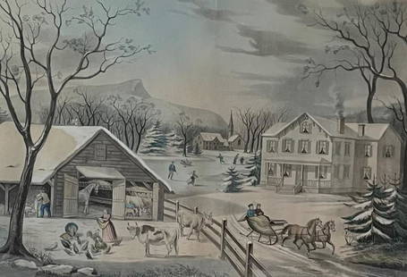 CURRIER AND IVES/ WINTER SCENE LITHOGRAPH: Description: CURRIER AND IVES/ WINTER SCENE LITHOGRAPHMedium: Lithograph paperMeasurement approximate: 31 X 26 Image (Inches)