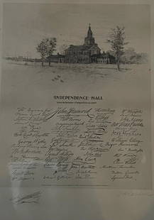 CURRIER AND IVES/ INDEPENDENCE HALL LITHOGRAPH: Description: CURRIER AND IVES/ INDEPENDENCE HALL LITHOGRAPHMedium: Lithograph paperMeasurement approximate: 19 X 25.5 Image (Inches).