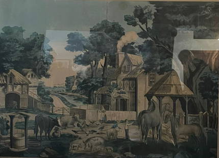 CURRIER AND IVES/ FARMERS HOME LITHOGRAPH: Description: CURRIER AND IVES/ FARMERS HOME LITHOGRAPHMedium: Lithograph paperMeasurement approximate: 28 X 21 Image (Inches).