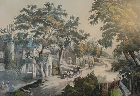 CURRIER AND IVES/ A HOME IN THE COUNTRY LITHOGRAPH: Description: CURRIER AND IVES/ A HOME IN THE COUNTRY LITHOGRAPHMedium: Lithograph paperMeasurement approximate: 27.5 X 26 Image (Inches)