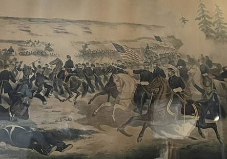 CURRIER AND IVES/ BATTLE OF (CIVIL WAR) GENERAL SUMMER LITHOGRAPH: Description: CURRIER AND IVES/ BATTLE OF (CIVIL WAR) GENERAL SUMMER LITHOGRAPHMedium: Lithograph paperMeasurement approximate: 27x22