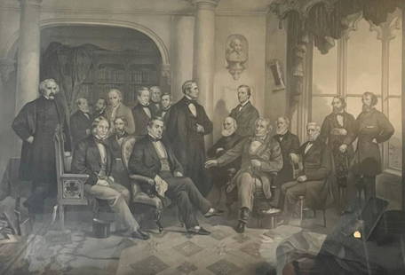 CURRIER AND IVES/ OUR GREAT AUTHORS LITHOGRAPH: Description: CURRIER AND IVES/ OUR GREAT AUTHORS LITHOGRAPHMedium: Lithograph paperMeasurement approximate: 34 X 25 IMAGE (Inches)