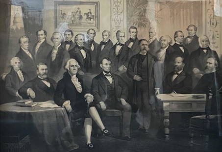 CURRIER AND IVES/ OUR PRESIDENTS 1789 - 1881 LITHOGRAPH: Description: CURRIER AND IVES/ OUR PRESIDENTS 1789 - 1881 LITHOGRAPHMedium: Lithograph paperMeasurement approximate: 27 X 19 Image (Inches).
