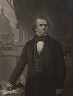 CURRIER AND IVES/ ANDREW JOHNSON LITHOGRAPH: Description: CURRIER AND IVES/ ANDREW JOHNSON LITHOGRAPHMedium: Lithograph paperMeasurement approximate: 25 X 21 Image (Inches).