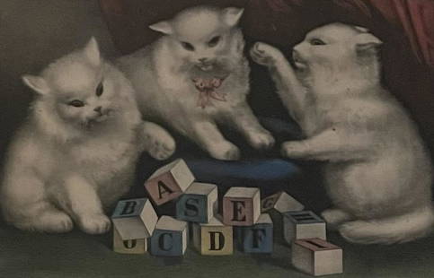 CURRIER AND IVES/ MY THREE WHITE KITTIES LITHOGRAPH: Description: CURRIER AND IVES/ MY THREE WHITE KITTIES LITHOGRAPHMedium: Lithograph paperMeasurement approximate: 19 X 16 Image (Inches).