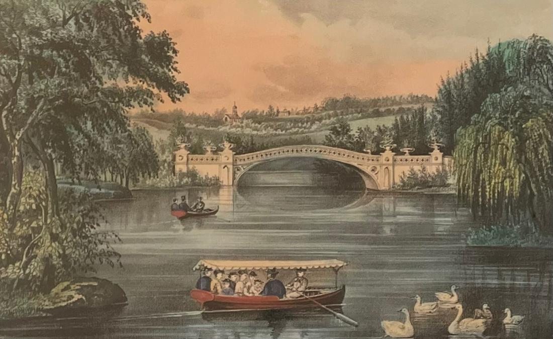 CURRIER AND IVES / Central Park the bridge/ lithograph (1 of 6)