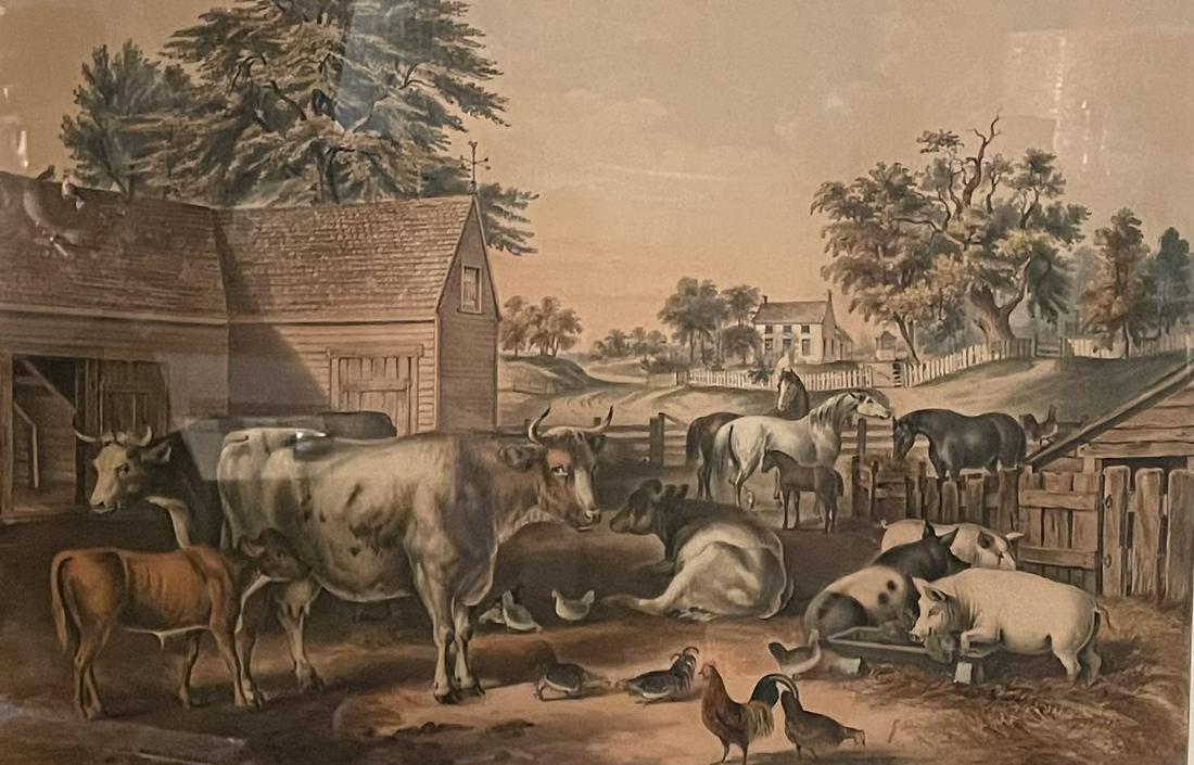 CURRIER AND IVES / AMERICAN FARM YARD EVENING / Lithograph (1 of 5)