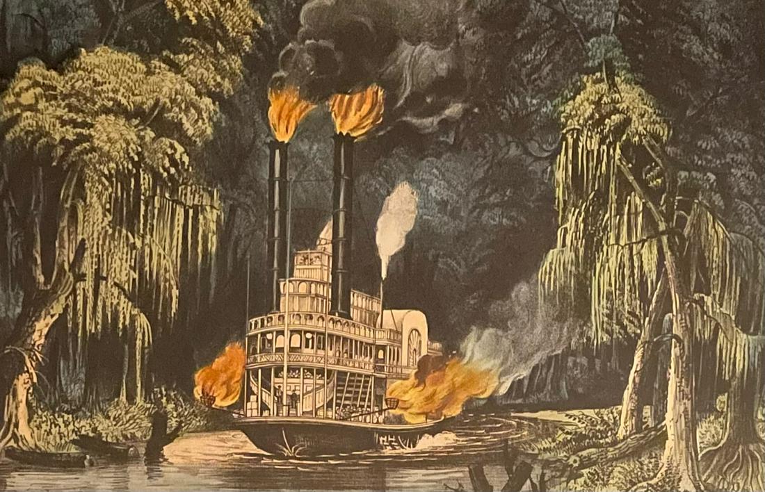 CURRIER AND IVES /THRU BAYOU / LITHOGRAPH (1 of 4)