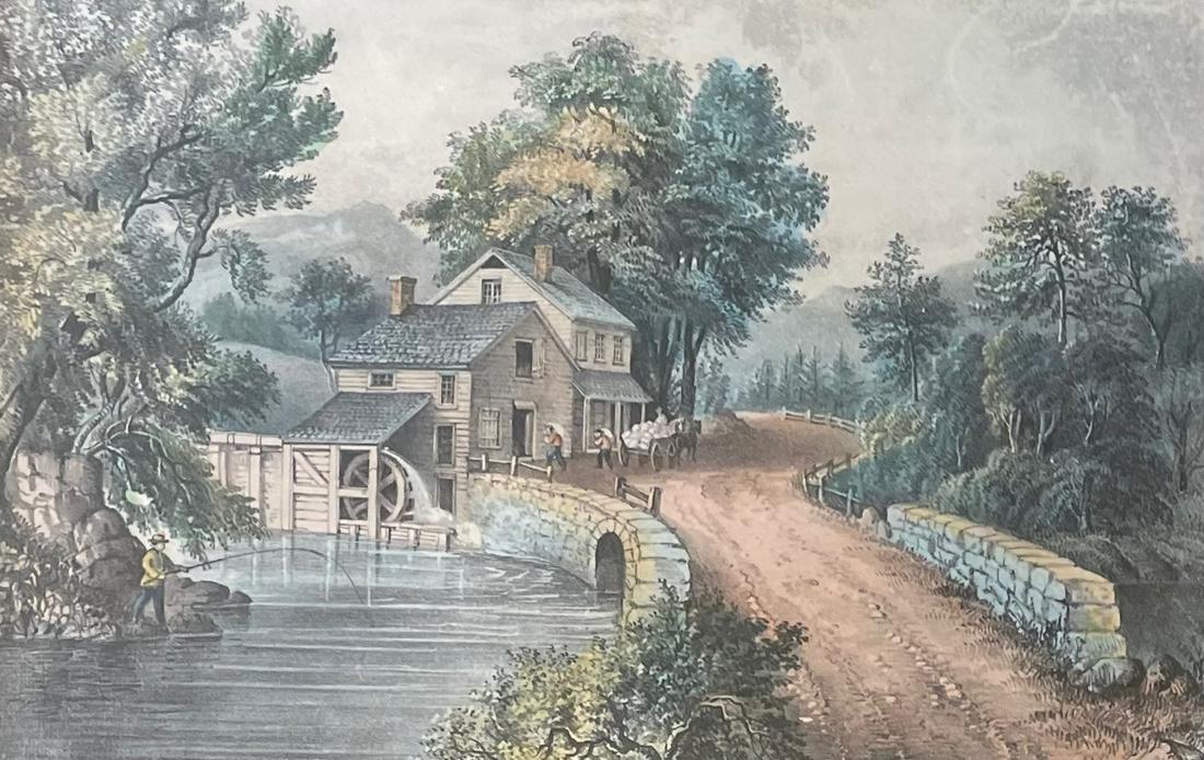 CURRIER AND IVES / ROADSIDE MILL / LITHOGRAPH (1 of 7)