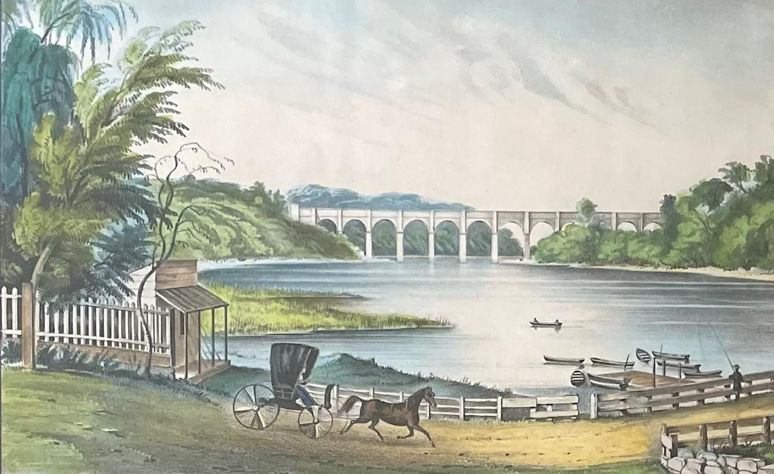 CURRIER AND IVES /THE HIGH BRIDGE AT HARLEM / LITHOGRAPH (1 of 6)