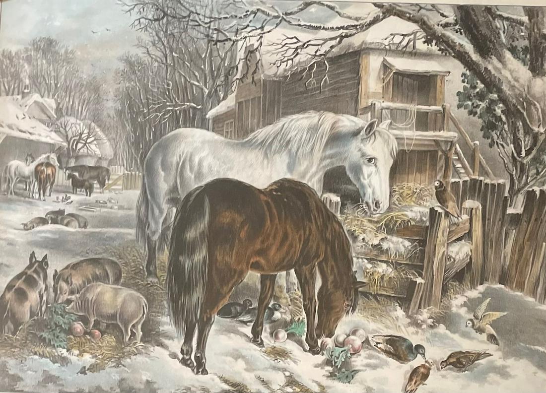 CURRIER AND IVES / STRAWYARD WINTER/ LITHOGRAPH (1 of 4)