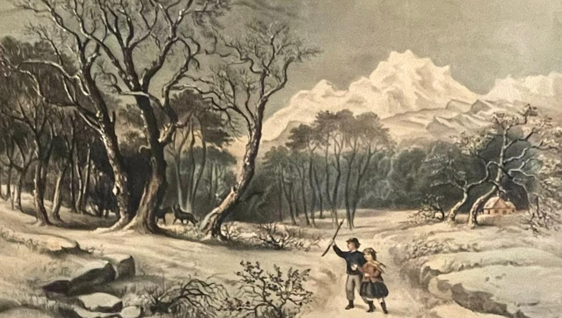 CURRIER AND IVES / WOODLANDS IN WINTER / LITHOGRAPH (1 of 5)