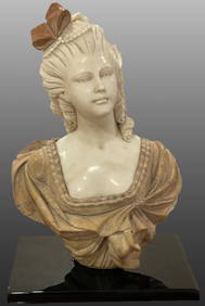 Gorgeous Dense Hand Carved Two Tone Marble Bust of Marie Antoinette (1 of 6)