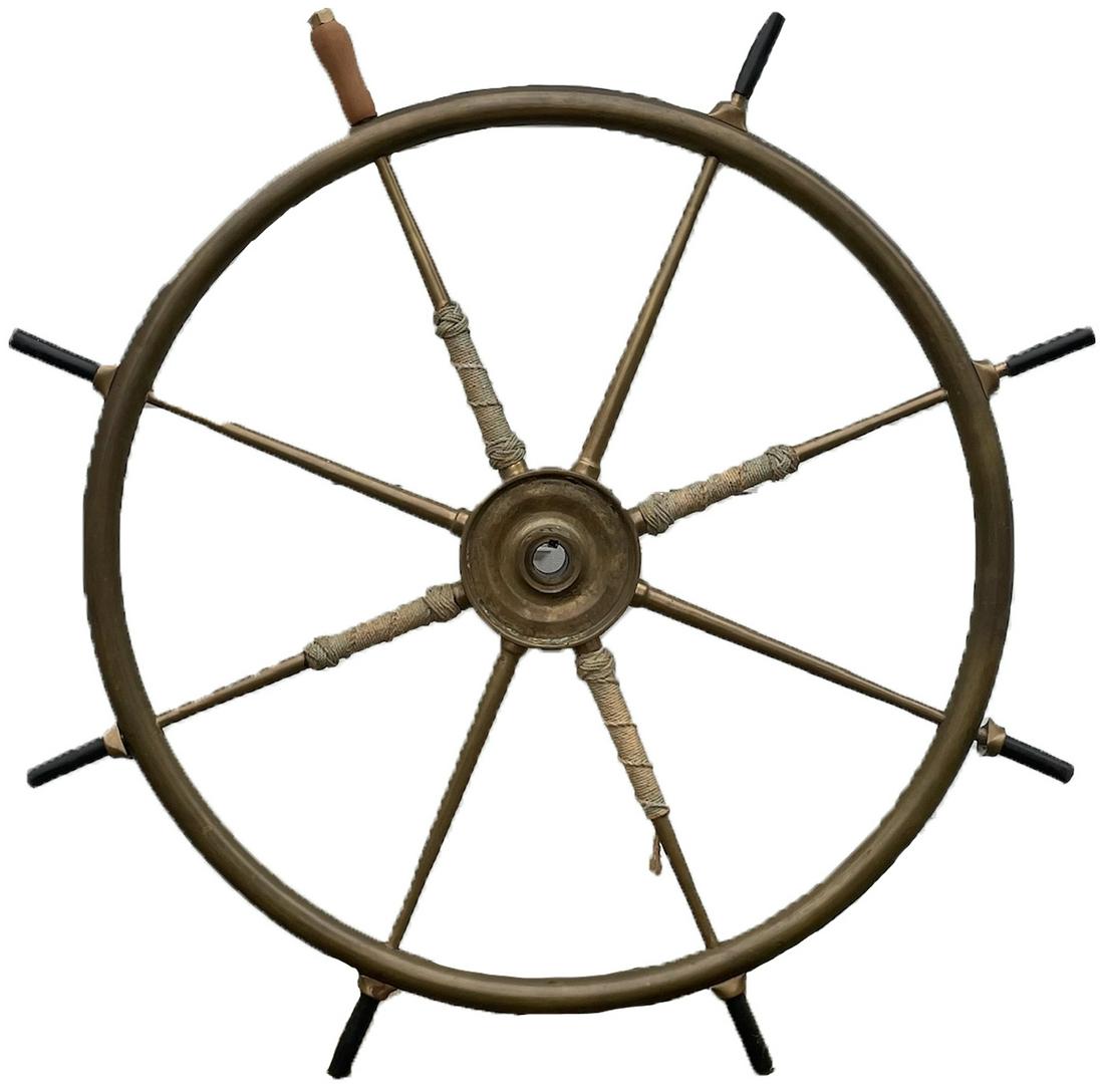 Large antique Nautical Steering Wheel/ Heavy #1: Description: Large antique Nautical Steering Wheel / HeavyMeasurement approximate: 48 W / 37 W without handle. InchesMaterial: Brass