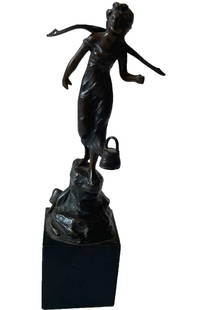 Signed EIHIO Female Bronze statue: Description: Signed EIHIO Female Bronze statueMeasurement approximate: 8” with stand. / Stand: 2.” Material: Bronze