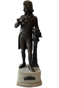 Early 20th century Wolfgang Amadeus Mozart Sculpture: Description: Early 20th century Wolfgang Amadeus Mozart SculptureMeasurement approximate: Female sculpture 16 x 5” Material: Bronze