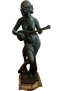 Antique Julian Causse French Bronze lady sculpture playing Mandolin: Description: Antique Julian Causse (1869 Bourges - 1914 Paris) French Bronze lady sculpture playing MandolinMeasurement approximate: 25” HMaterial: Bronze