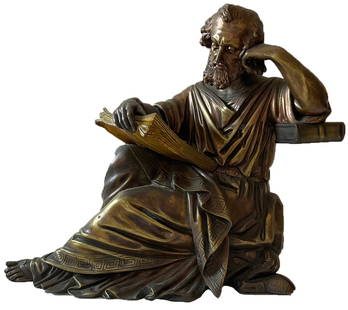 Ancient Greek philosopher PLATO bronze sculpture/ LOI SUR LACRICULTUR ANDEROME XLVI: Description: Ancient Greek philosopher PLATO bronze sculpture. Inscribed LOI SUR LACRICULTUR ANDEROME XLVI Measurement approximate: 12 x12” Material: Bronze