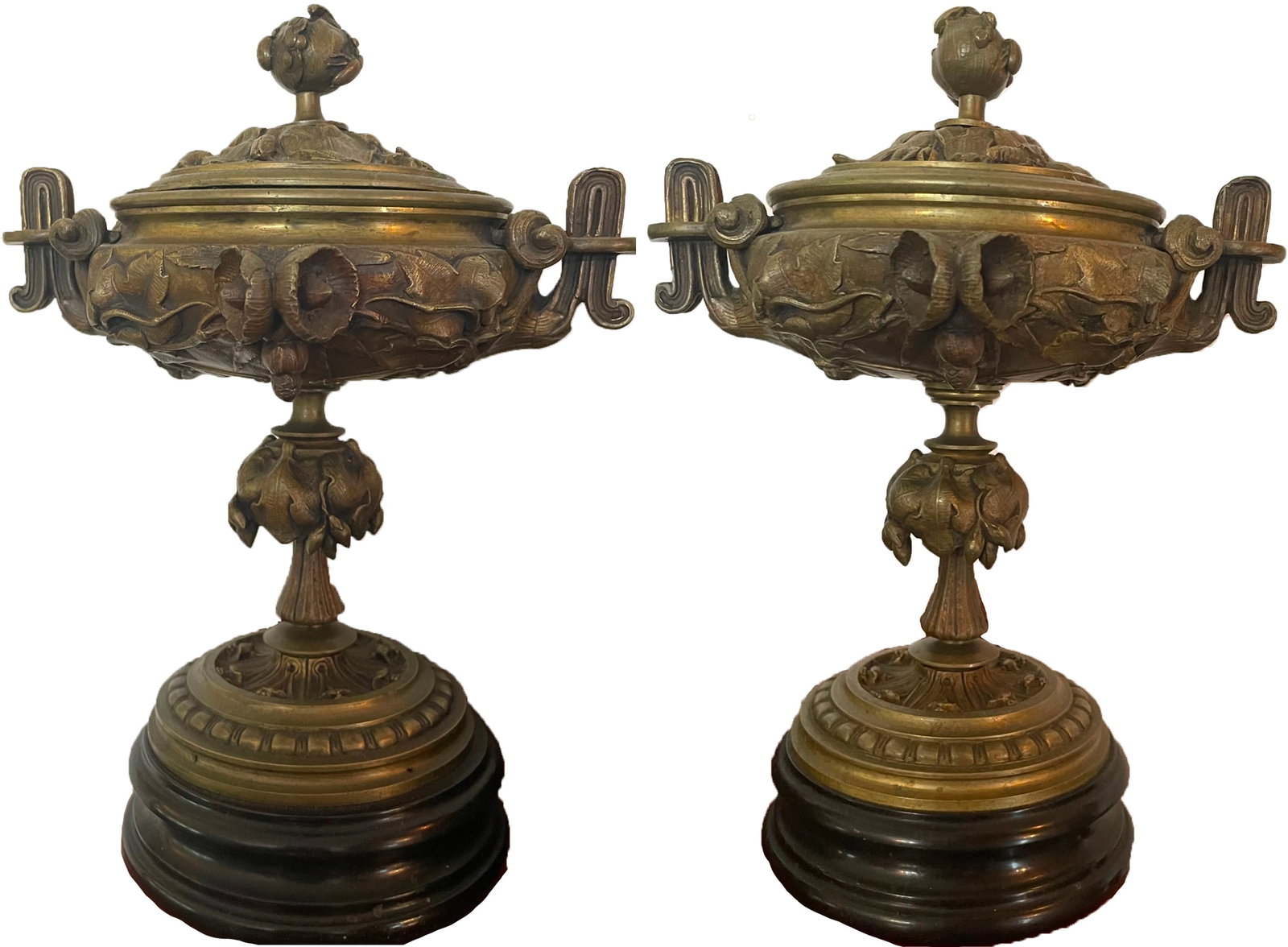 Pair Antique 19th century neoclassical bronze lidded urns (1 of 9)