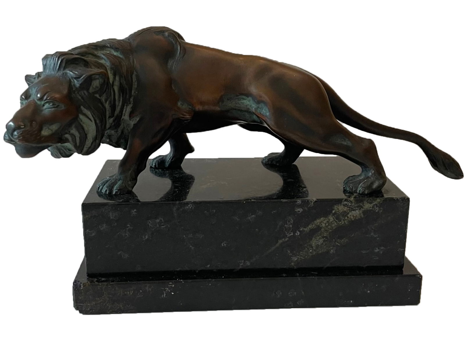 Bronze lion sculpture on a marble stand (1 of 9)