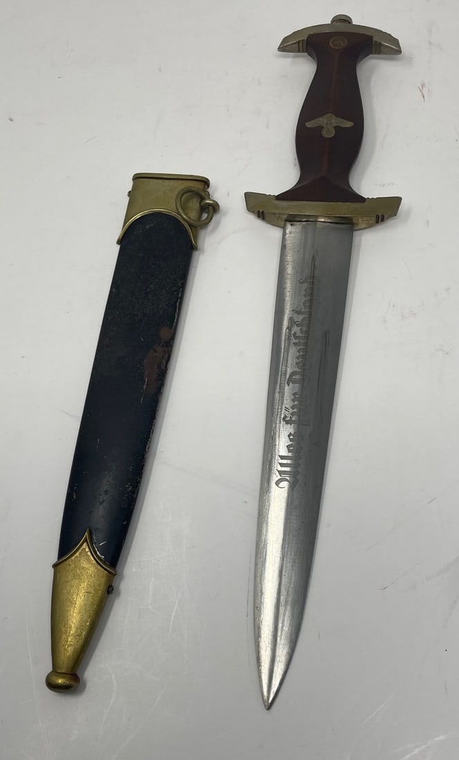 Original German Wwii Sa Dagger With Scabbard. Blade Is Engraved With