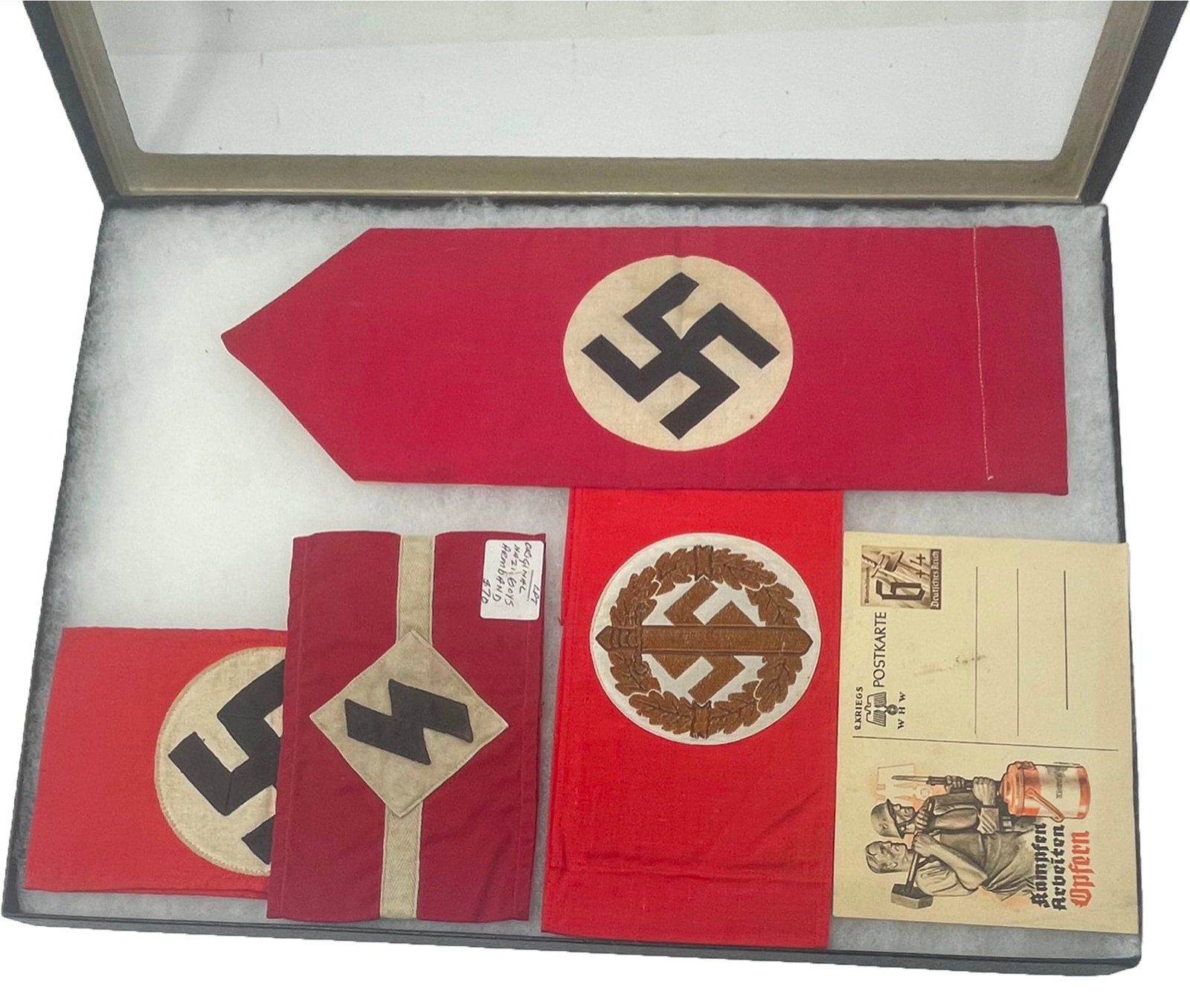 A selection of WWII German Third Reich Arm Band / single mini flag: Description: A selection of WWII German Third Reich Arm Band / single mini flag