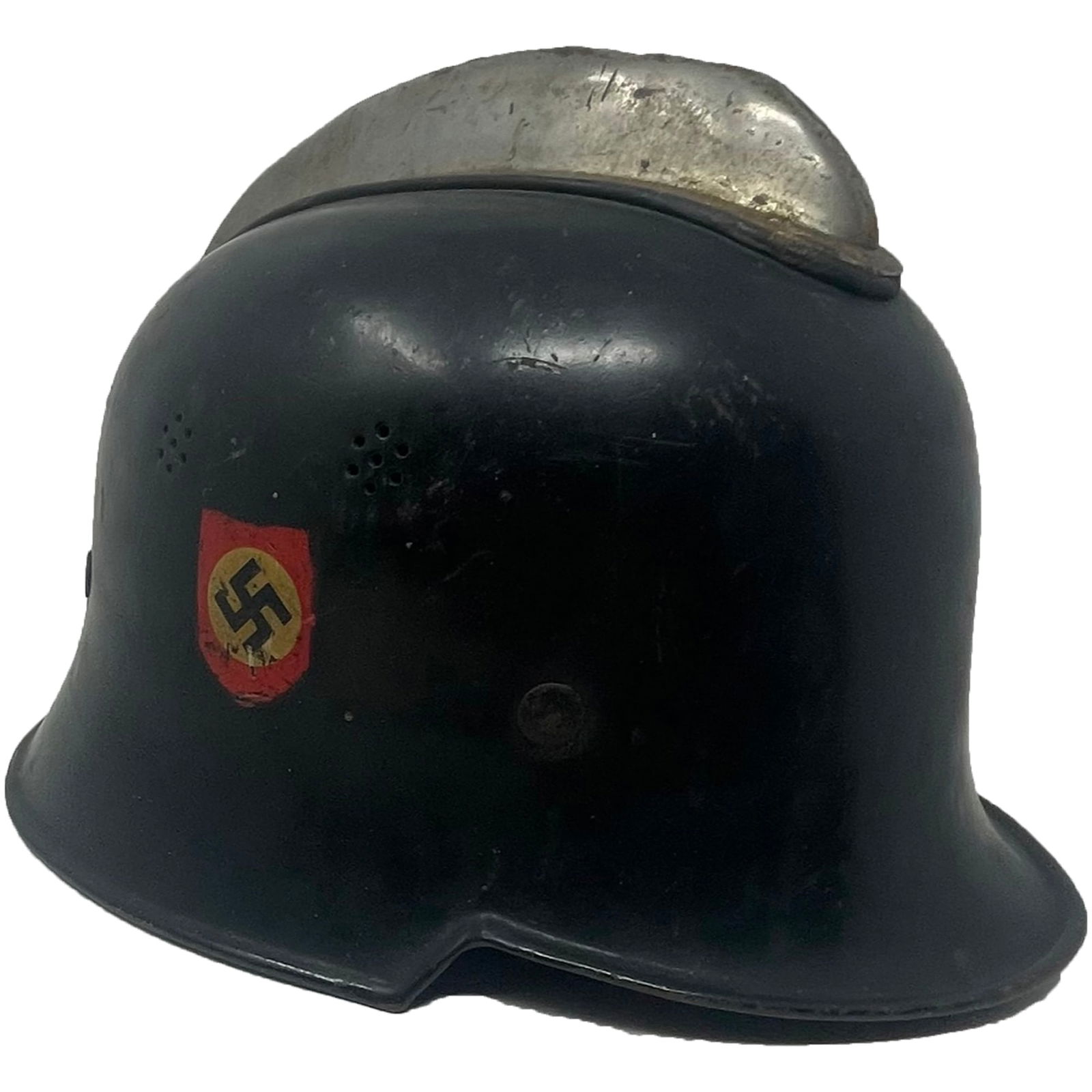 Original German WWII Fire Police Helmet with aluminum Comb. (1 of 6)