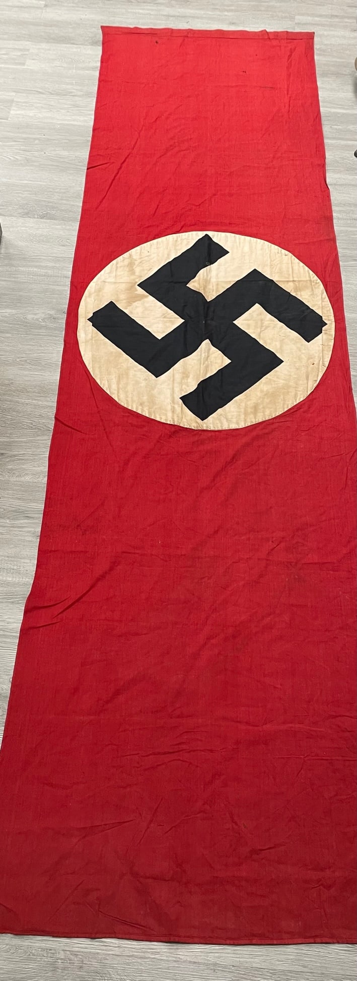 ORIGINAL GERMAN SS NAZI WWII NATIONAL FLAG: Description: ORIGINAL GERMAN SS NAZI WWII NATIONAL FLAG. Measurement approximate: 108 x 28