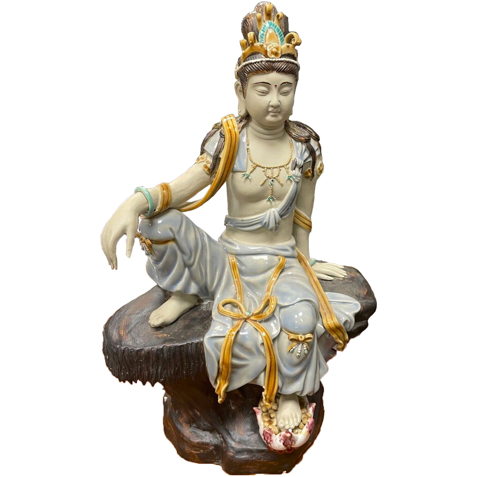 19" Chinese Guanyin Shiwan Ceramic Buddha Statue (1 of 5)