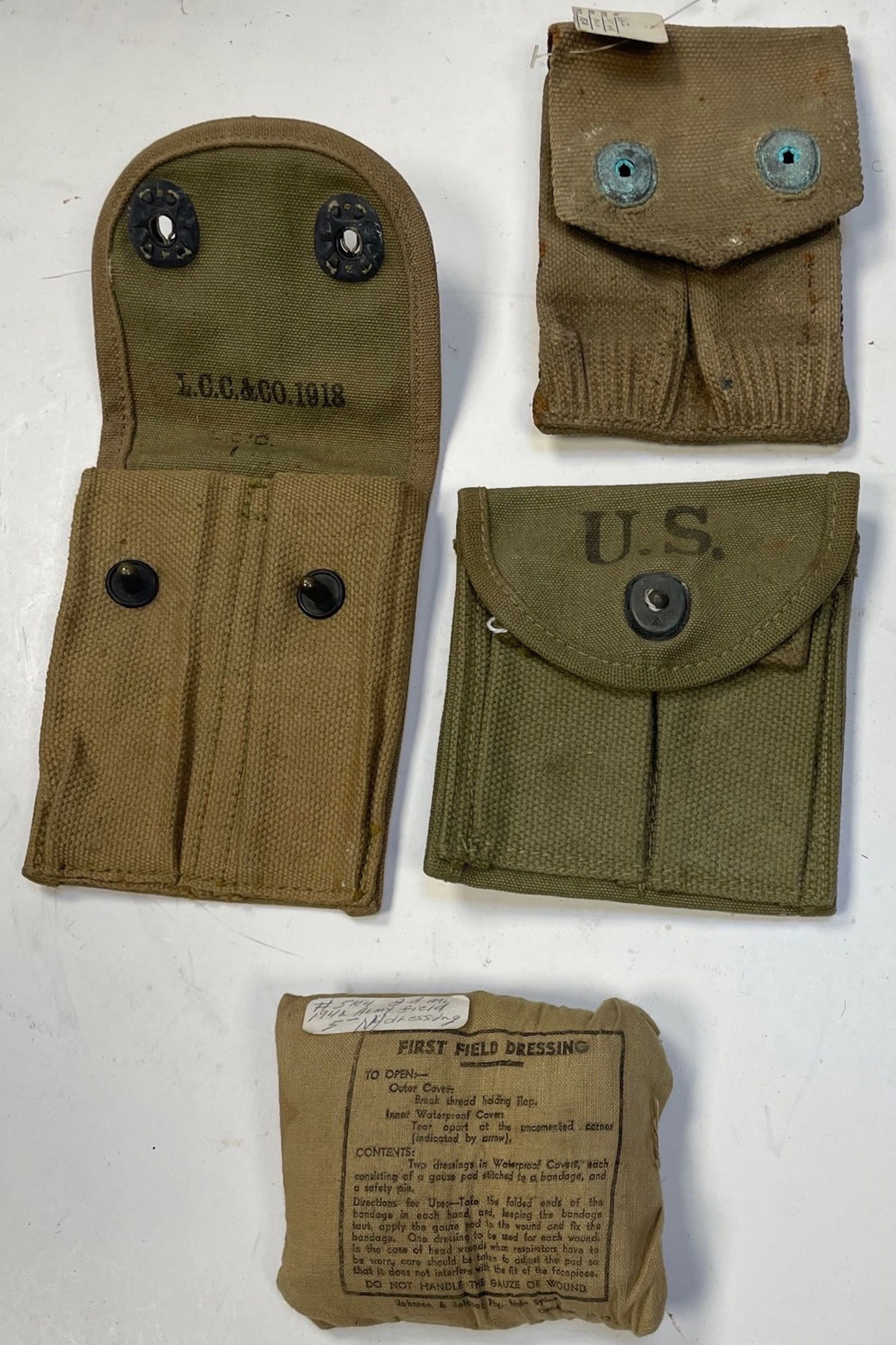 3 WWII US Army Ammo Pouch/First Aid Field Kit (1 of 5)