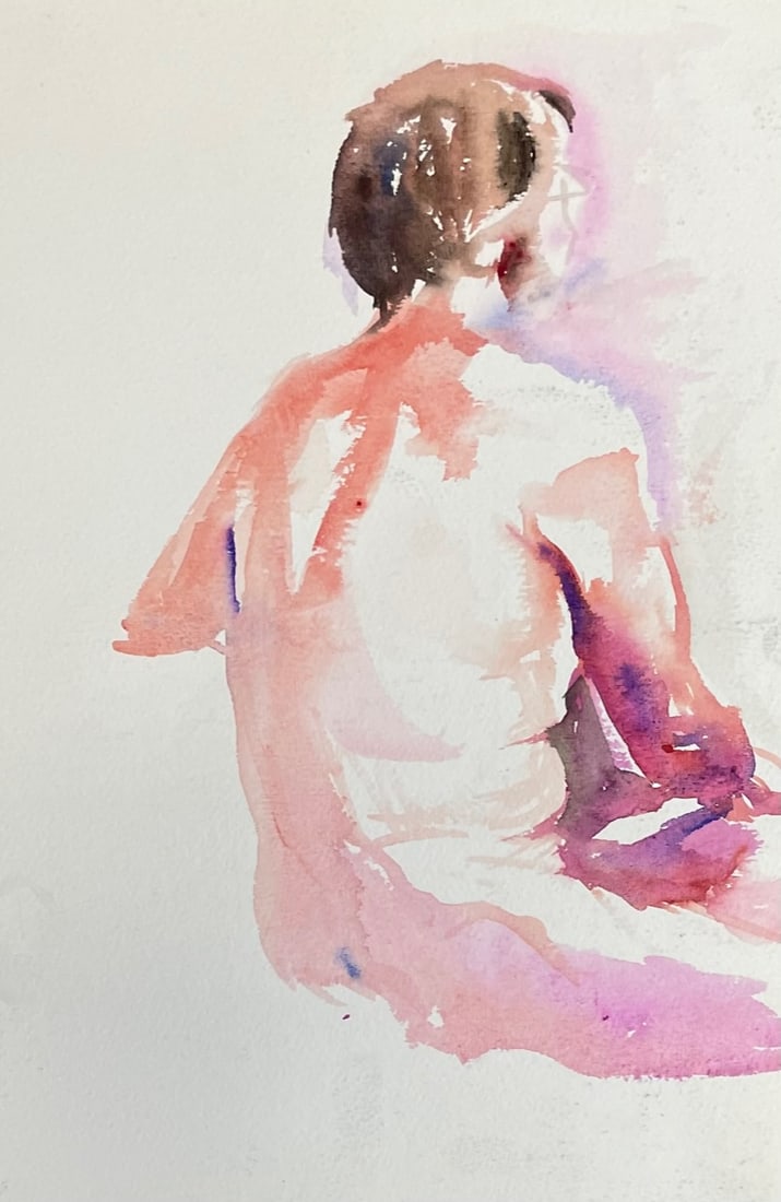 Female Erotic Nude Watercolor Sketch: Description: Female Erotic nude Charcoal sketch; Material: Paper; Measurement approximate: 18x15 in.