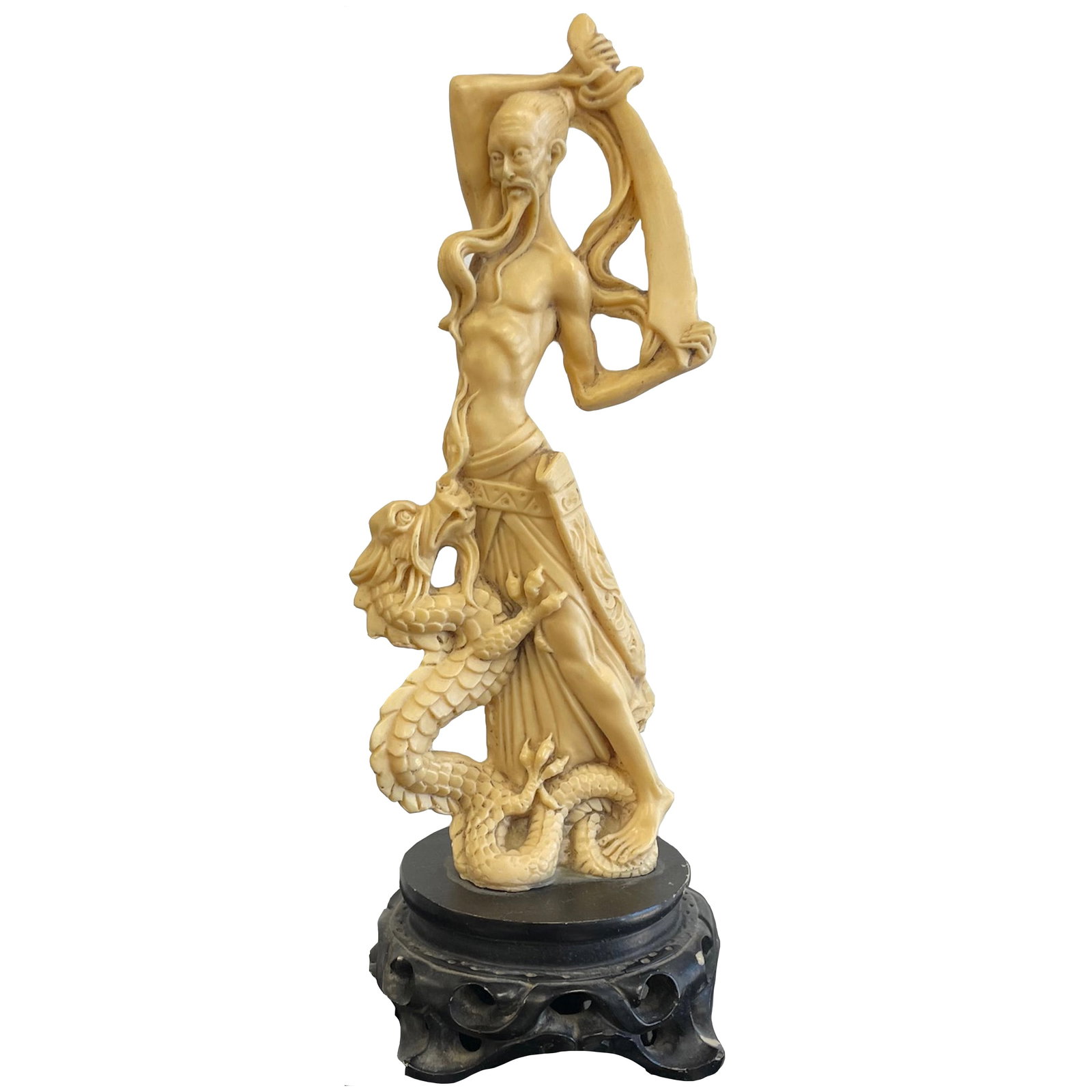 Asian Warrior God Dragon Resin Figurine: Description: Asian Warrior God Dragon Resin Figurine; Material: Resin; Measurement Aprox.: 12";