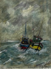 Signed A. Richard Seascape Oil Painting