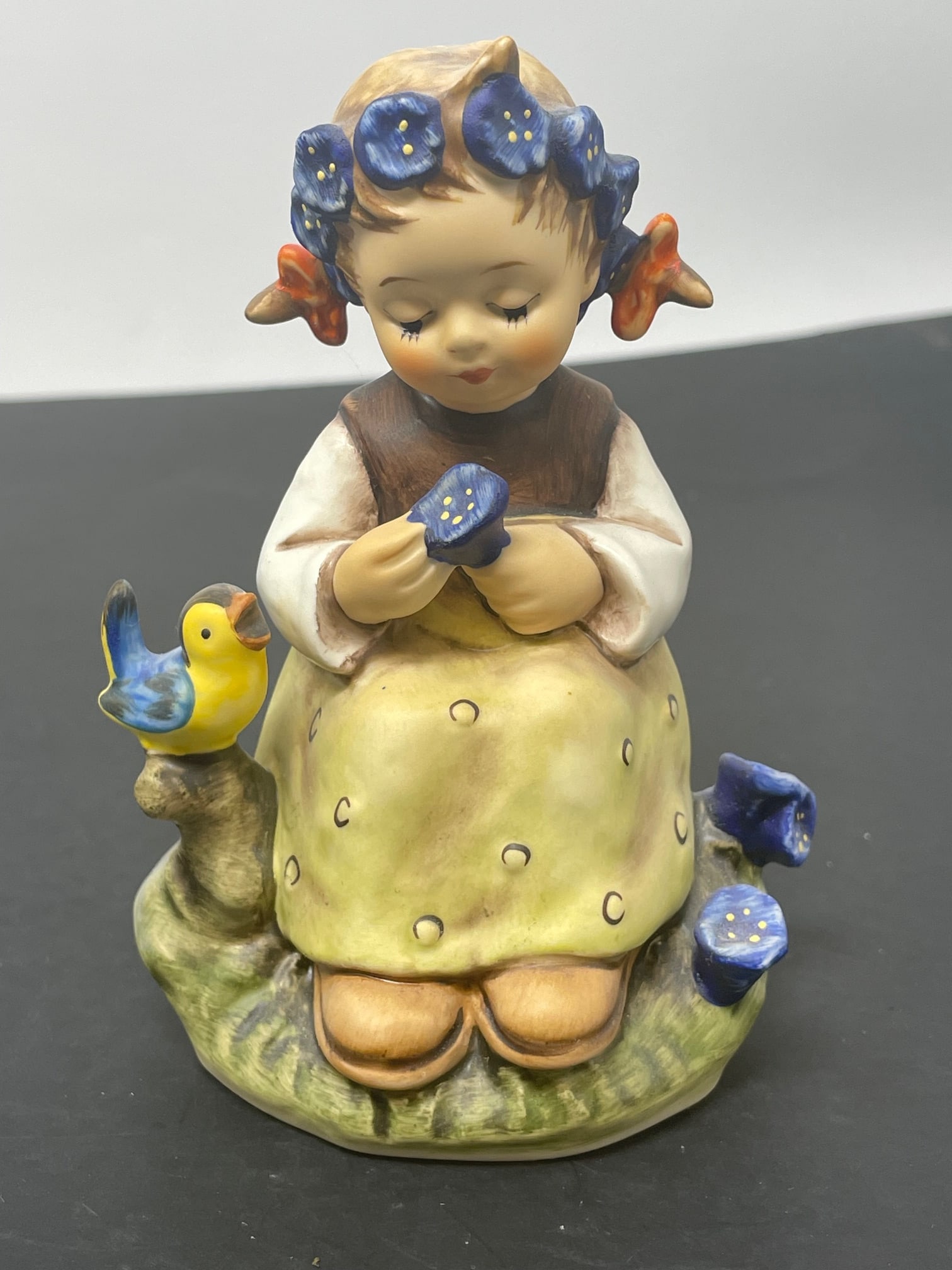 Geobel Hummel Figure "Gentian Girl" 351: Description: Geobel Hummel Figure "Gentian Girl" 351; measurement approximate: 4.5"h; material: porcelain