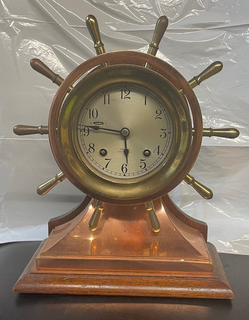 ANTIQUE CHELSEA SHIP'S BELL CLOCK / YATCH HANDLE (1 of 6)