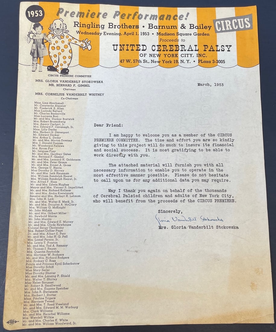Signed Gloria Vanderbilt Stokowska letter to a Dear Friend / March 1953 (1 of 4)