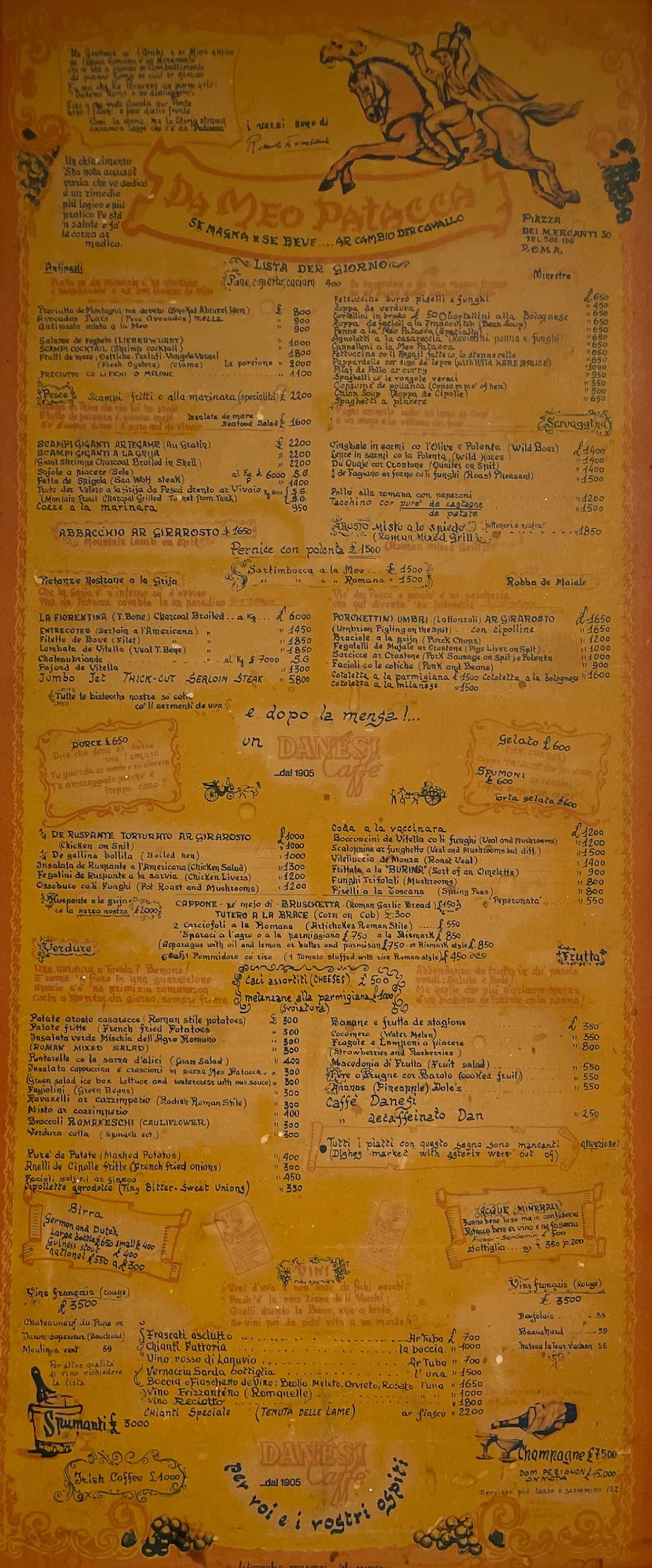 Original Vintage Large Italian Menu for a Collector Framed on Board (1 of 5)