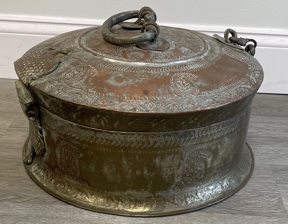Copper Steel Container: Description: Copper Steel Container; Measurement Approximate: 11”h x 15”w