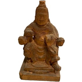 20th Century Chinese Temple Hand Carved Wood Statue #4