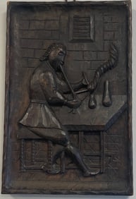 Vintage Folk Art Carved plaque 3D Medieval scribe