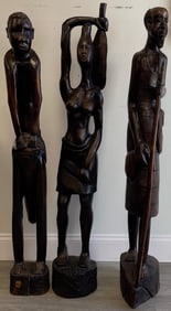 Three Tall Robust Wood African Statues