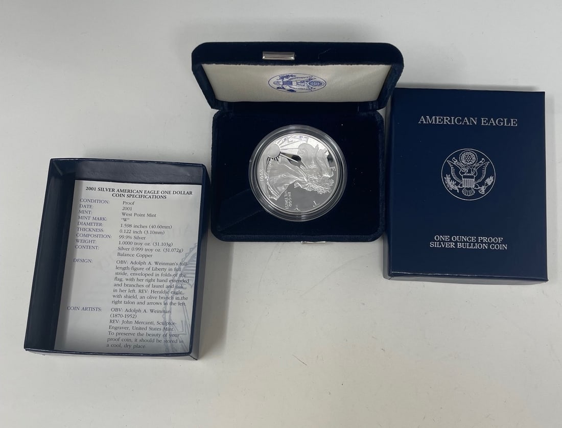 American Eagle One Ounce Proof Silver Bullion Coin 2001 w/ COA (1 of 5)