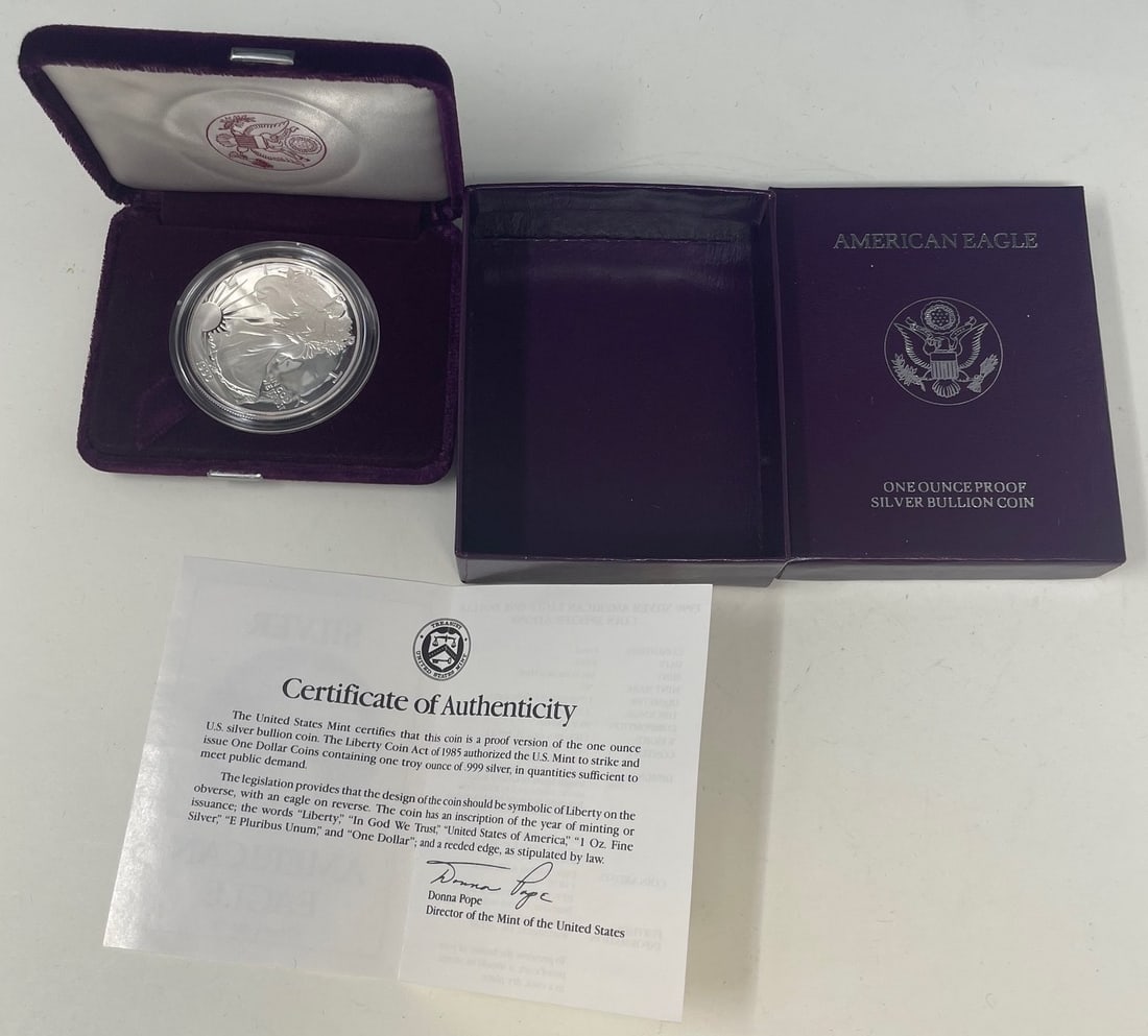 American Eagle One Ounce Proof Silver Bullion Coin 1990 w/ COA (1 of 5)