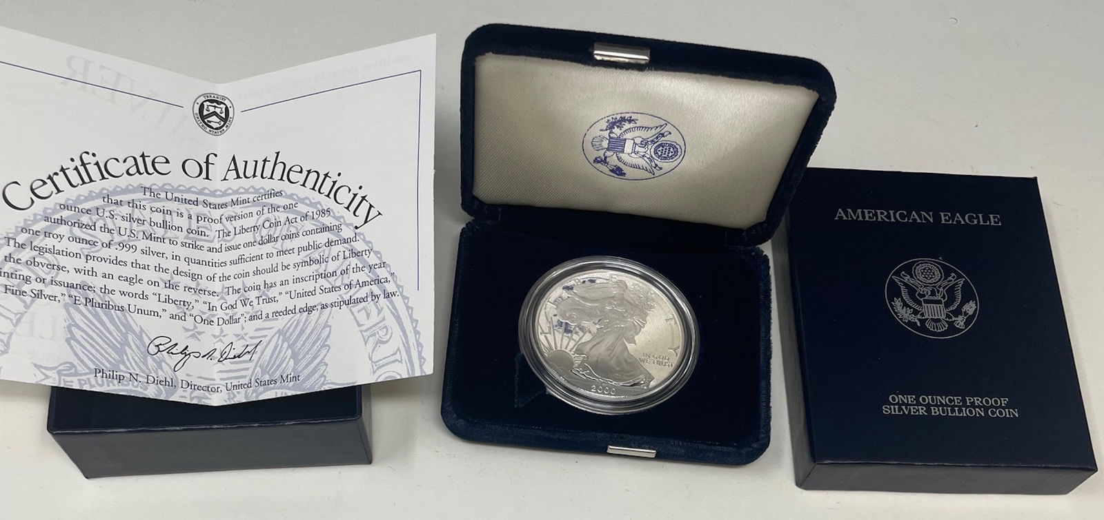 American Eagle One Ounce Proof Silver Bullion Coin 2000 w/ COA (1 of 4)