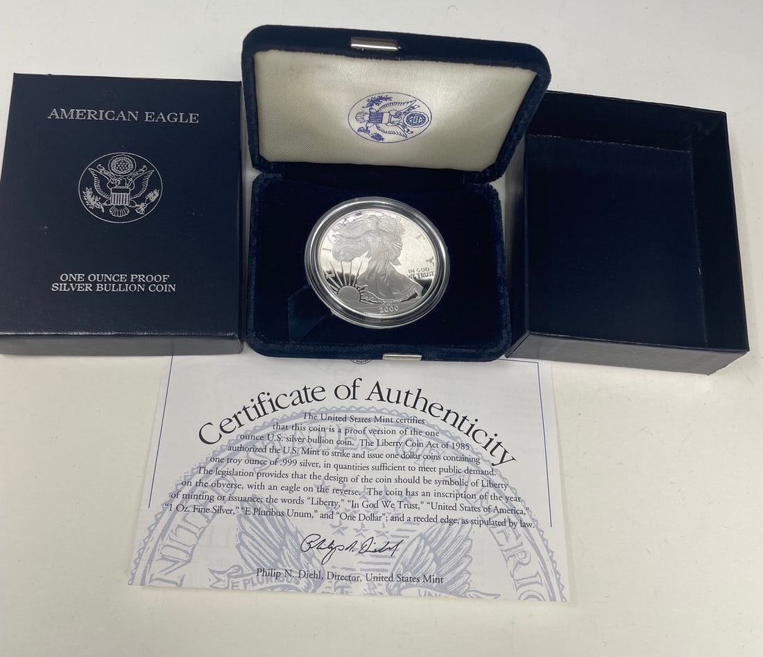 American Eagle One Ounce Proof Silver Bullion Coin 2000 w/ COA (1 of 4)