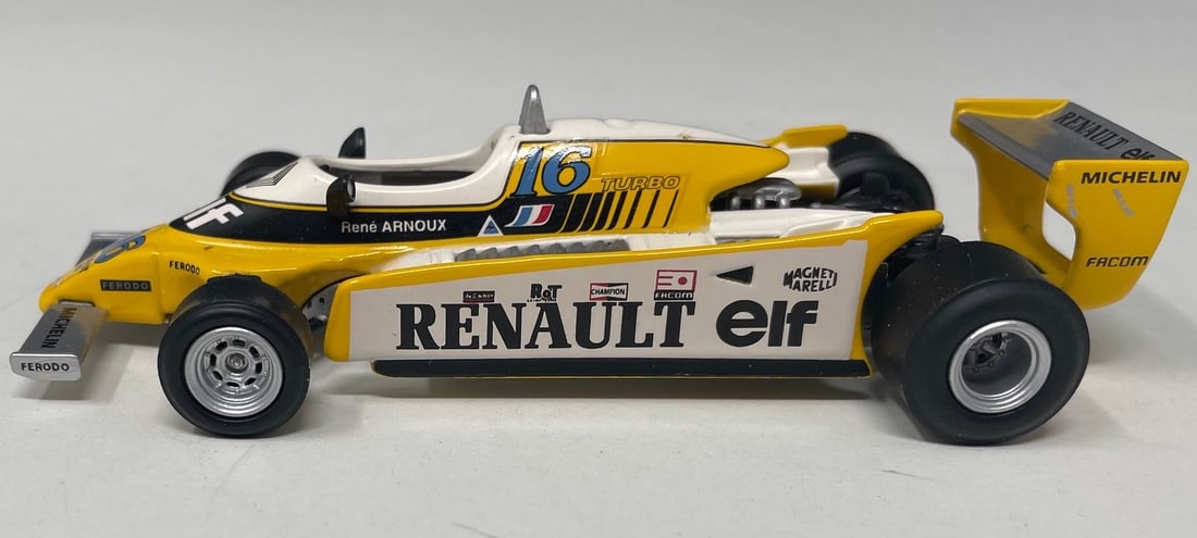 1980 Renault Turbo RE20/23 Formula 1, RBA, Spain, 1/43 Scale, Mint Condition: Description: 1980 Renault Turbo RE20/23 Formula 1, RBA, Spain, 1/43 Scale, Mint Condition